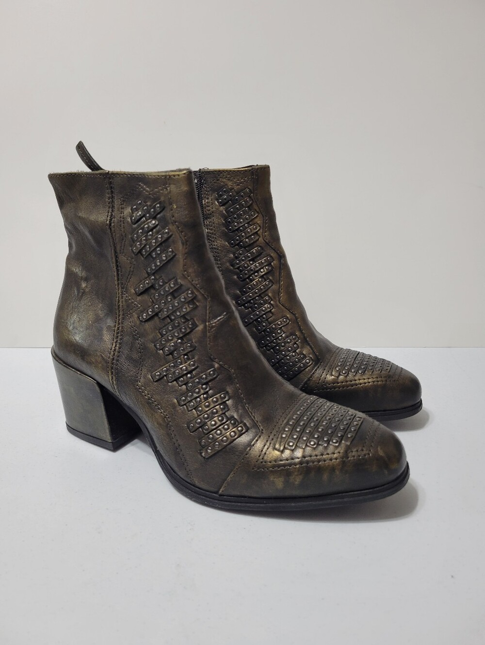 Mjus Antilope Bronze Studded Leather Ankle Boots - Size 39